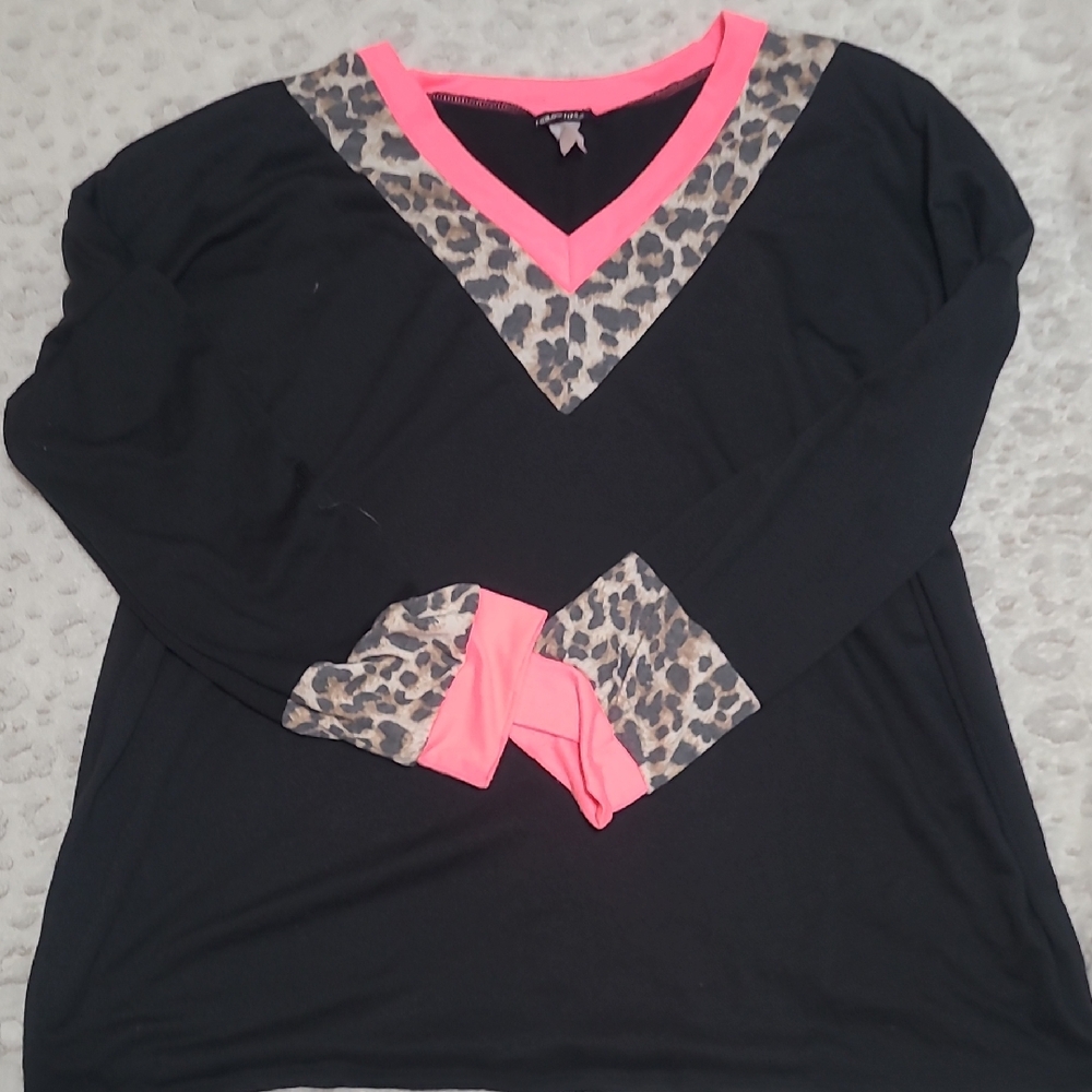 HEIMISH USA Black and HOT Pink Long Sleeve Tees with Leopard Print